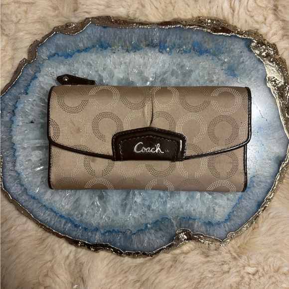Coach Beige and Dark Brown Signature Wallet - Picture 1 of 5